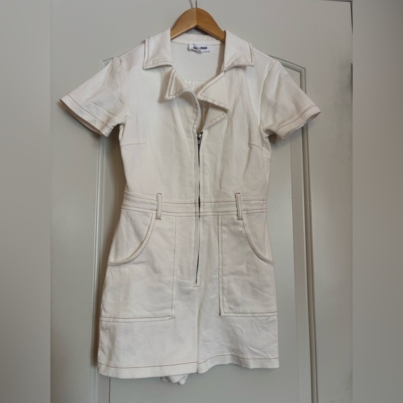 Day + Moon Pants - DAY + MOON White Short Sleeve Denim Romper. Small.